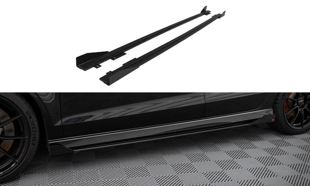 FOR AUDI - RS3 8V FACELIFT - SEDAN  - STREET PRO SIDE SKIRTS DIFFUSERS - V1 + FLAPS